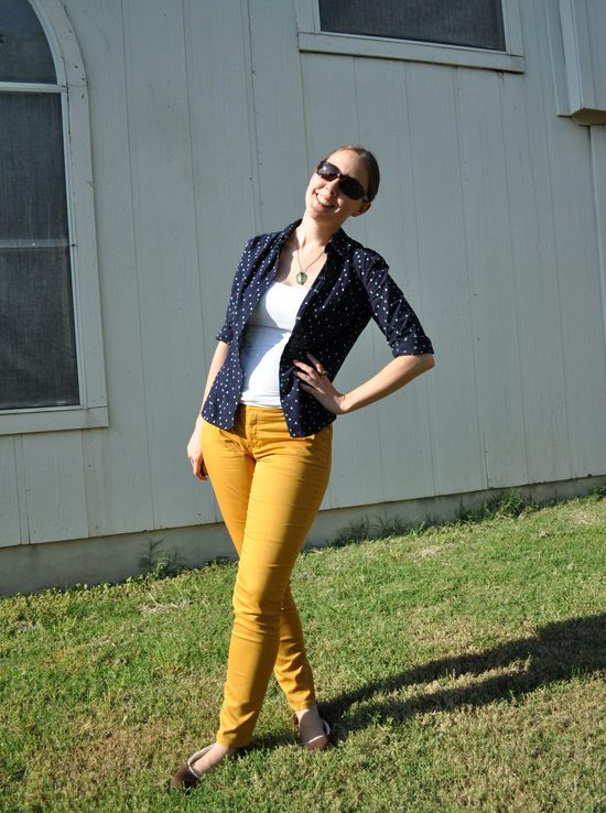 What I Wore: Mustard & Dots
