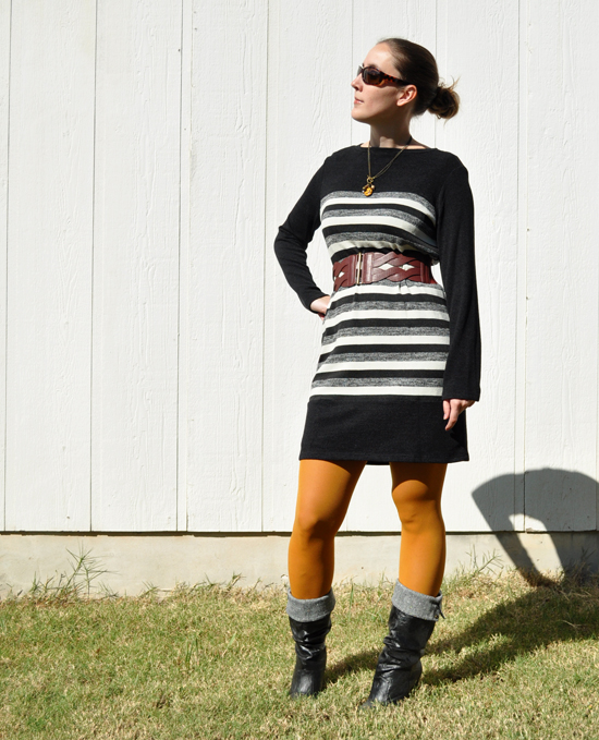 What I Wore: Black Stripes & Mustard Tights