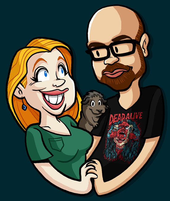 A cartoon version of Emily and her husband.